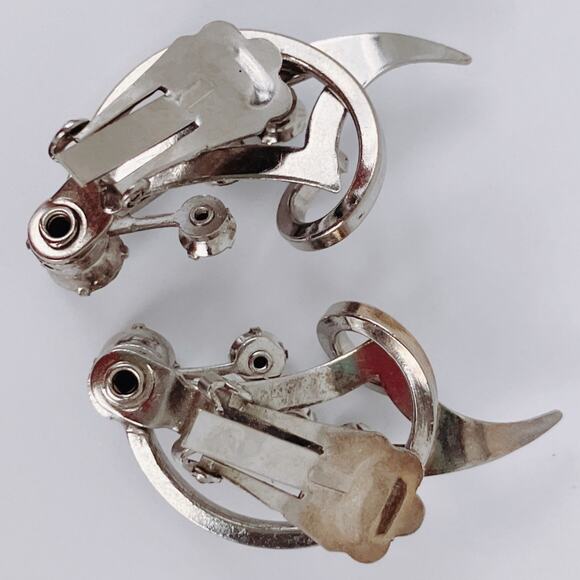 VTG 1950s Mid Century Silver Tone Rhinestone Clip On Earrings - Picture 9 of 12